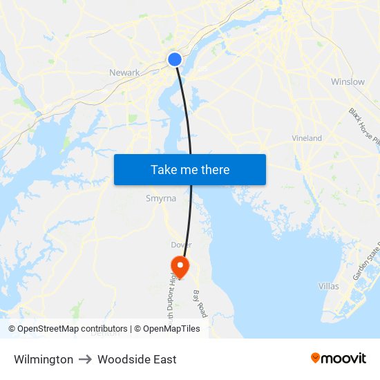 Wilmington to Woodside East map