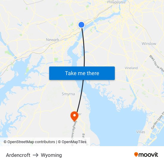 Ardencroft to Wyoming map