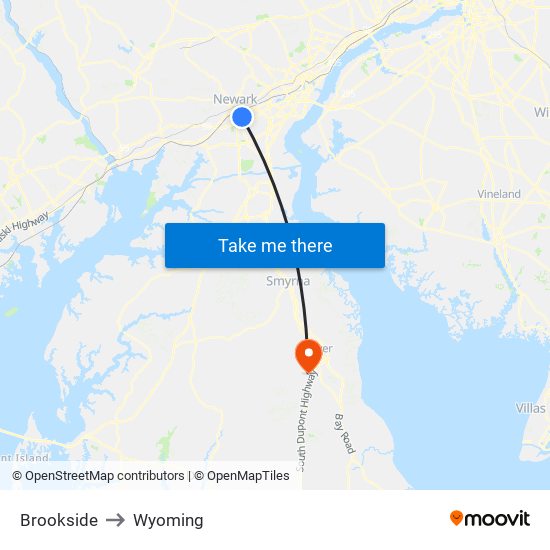 Brookside to Wyoming map