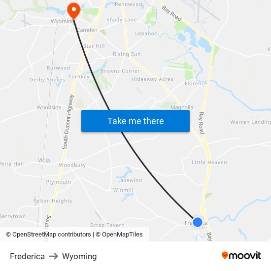 Frederica to Wyoming map