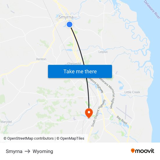 Smyrna to Wyoming map