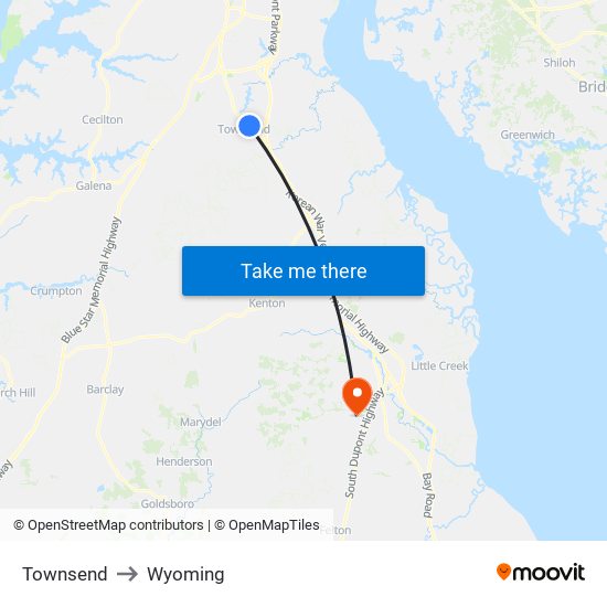 Townsend to Wyoming map