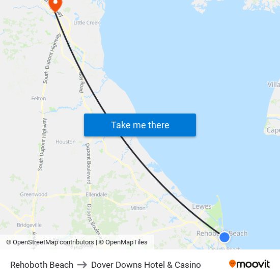 Rehoboth Beach to Dover Downs Hotel & Casino map