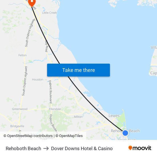 Rehoboth Beach to Dover Downs Hotel & Casino map