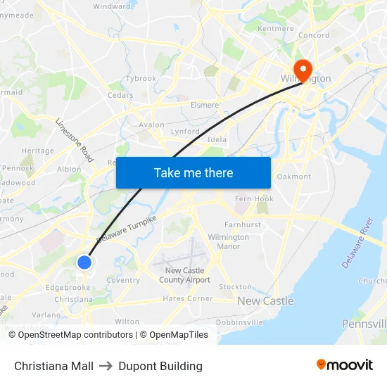 Christiana Mall to Dupont Building map