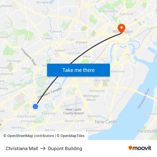 Christiana Mall to Dupont Building map