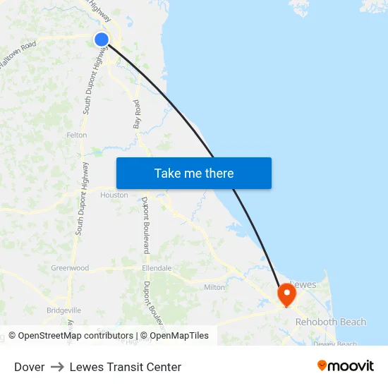 Dover to Lewes Transit Center map