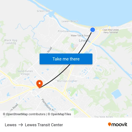 Lewes to Lewes Transit Center map