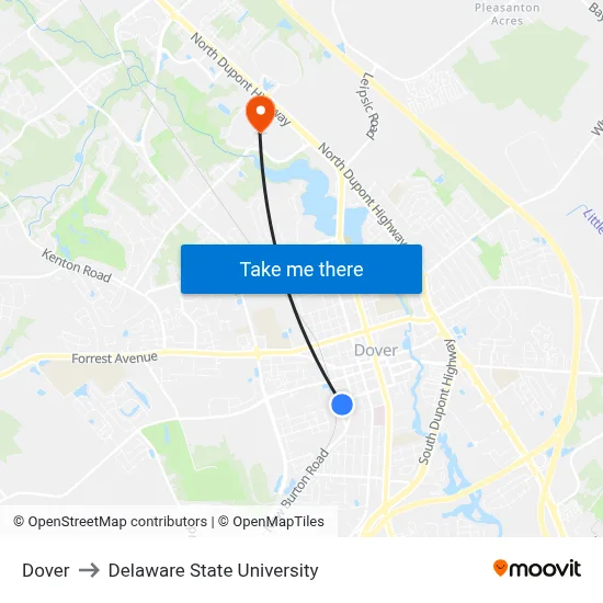 Dover to Delaware State University map