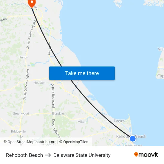 Rehoboth Beach to Delaware State University map