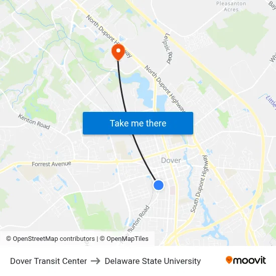 Dover Transit Center to Delaware State University map