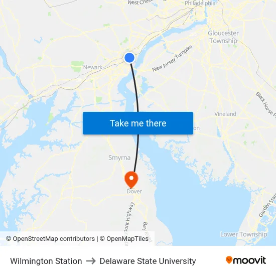 Wilmington Station to Delaware State University map