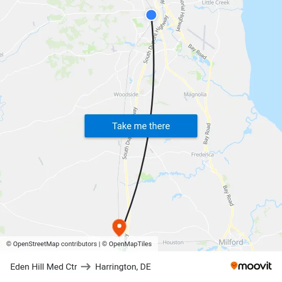 Eden Hill Med Ctr to Harrington, DE map