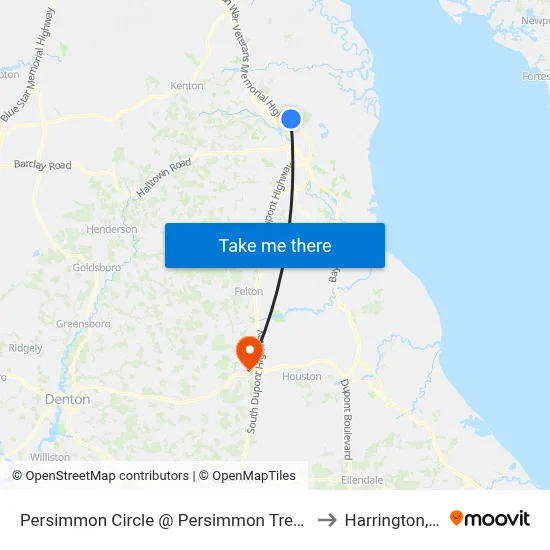 Persimmon Circle @ Persimmon Tree Lane to Harrington, DE map
