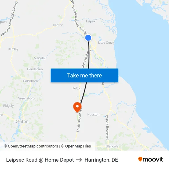 Leipsec Road @ Home Depot to Harrington, DE map