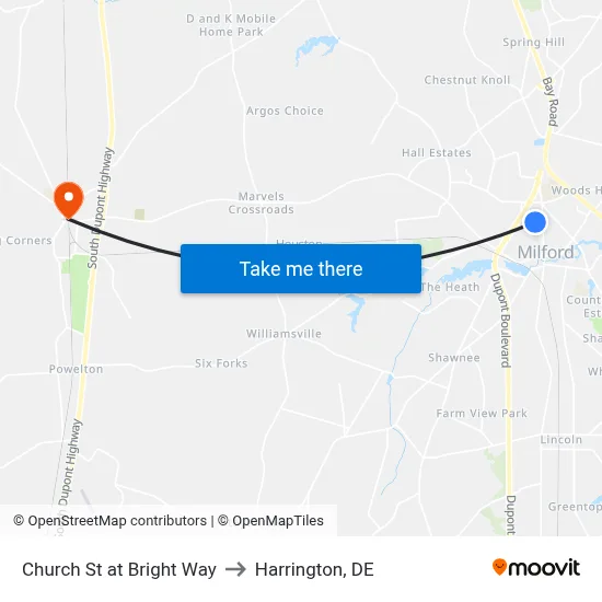 Church St at Bright Way to Harrington, DE map