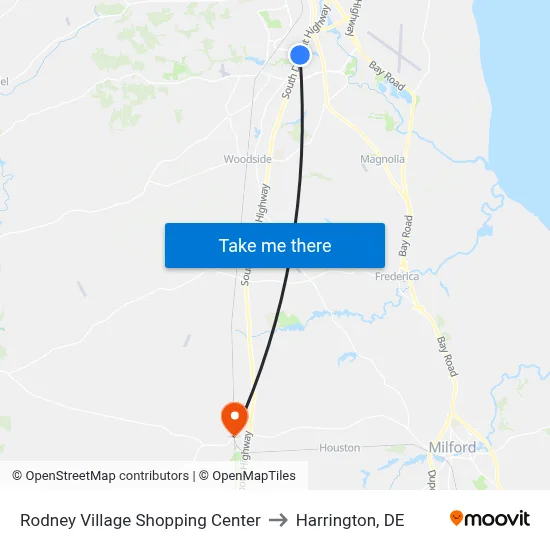Rodney Village Shopping Center to Harrington, DE map