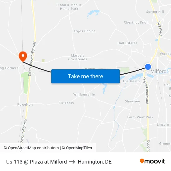 Us 113 @ Plaza at Milford to Harrington, DE map