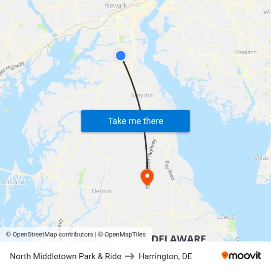 North Middletown Park & Ride to Harrington, DE map