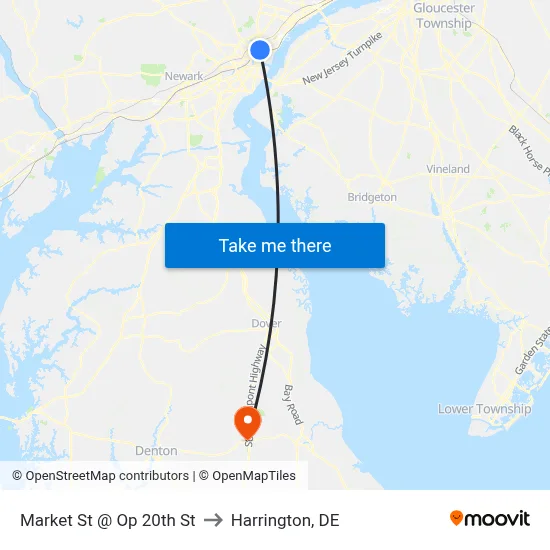 Market St @ Op 20th St to Harrington, DE map