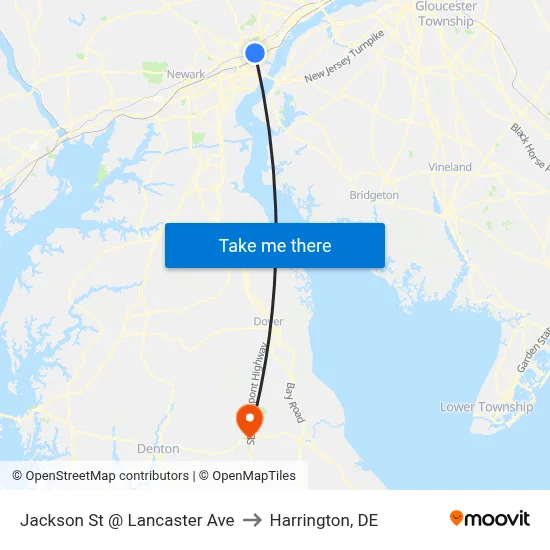 Jackson St @ Lancaster Ave to Harrington, DE map