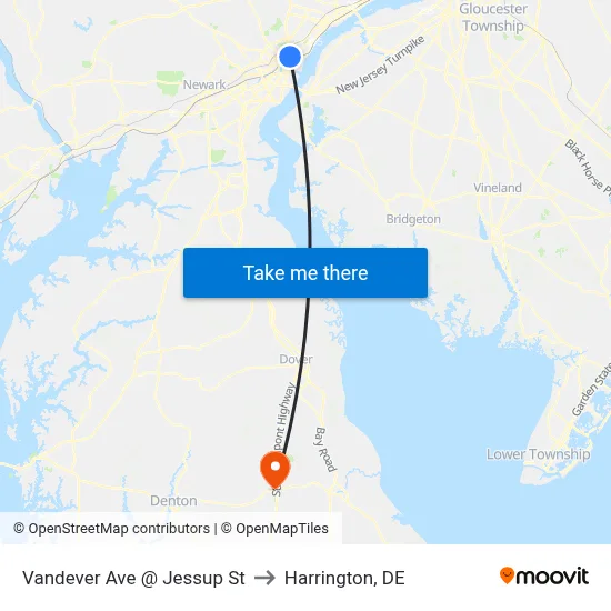 Vandever Ave @ Jessup St to Harrington, DE map