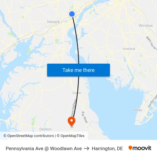 Pennsylvania Ave @ Woodlawn Ave to Harrington, DE map