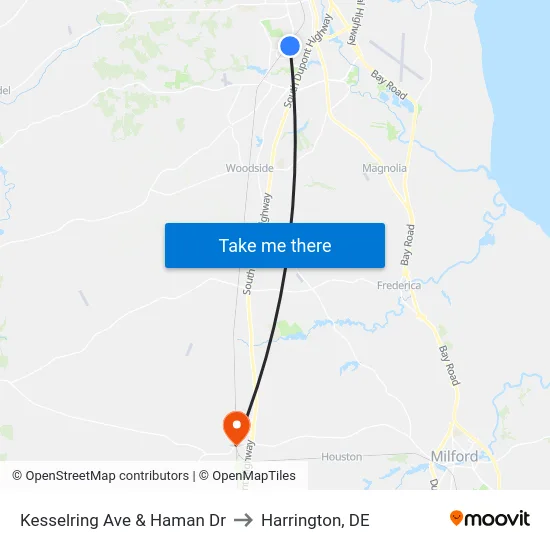 Kesselring Ave & Haman Dr to Harrington, DE map