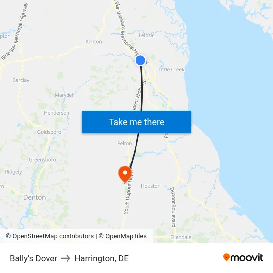 Bally's Dover to Harrington, DE map