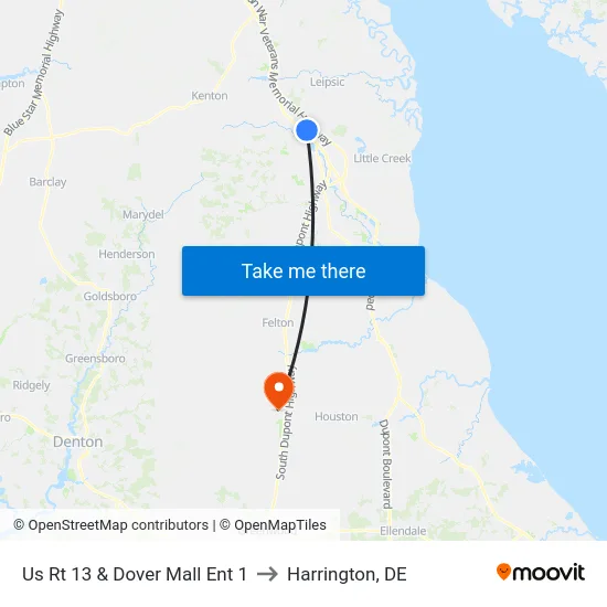 Us Rt 13 & Dover Mall Ent 1 to Harrington, DE map