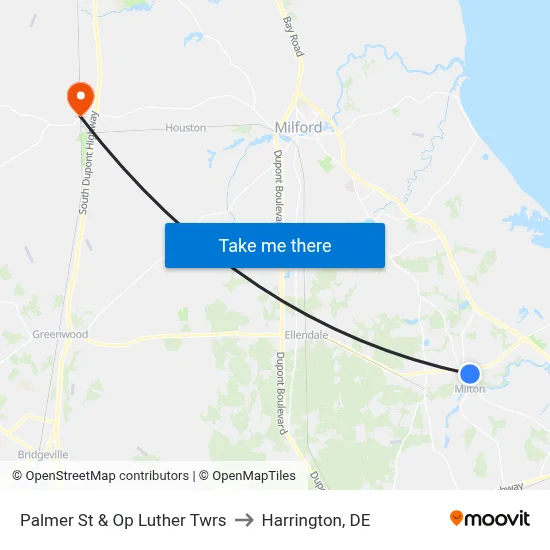 Palmer St & Op Luther Twrs to Harrington, DE map