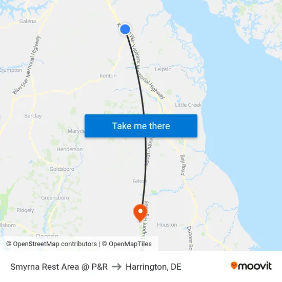 Smyrna Rest Area @ P&R to Harrington, DE map