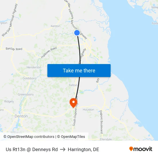 Us Rt13n @ Denneys Rd to Harrington, DE map