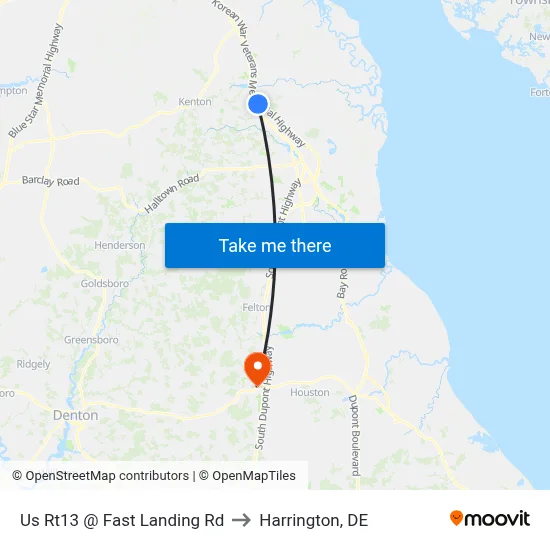 Us Rt13 @ Fast Landing Rd to Harrington, DE map