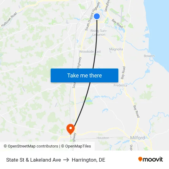 State St & Lakeland Ave to Harrington, DE map