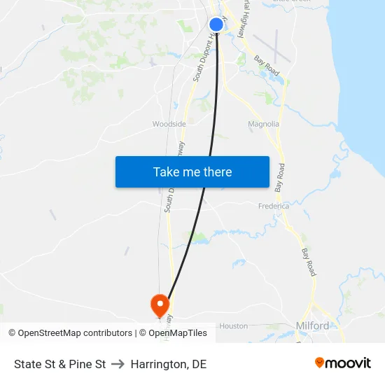State St & Pine St to Harrington, DE map