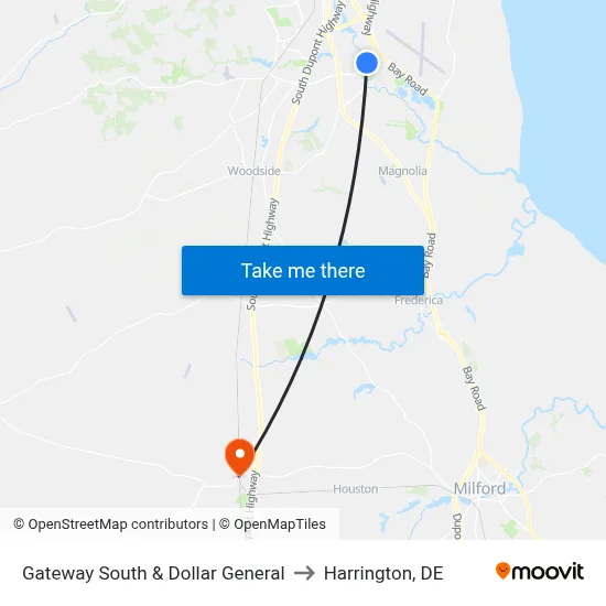 Gateway South & Dollar General to Harrington, DE map