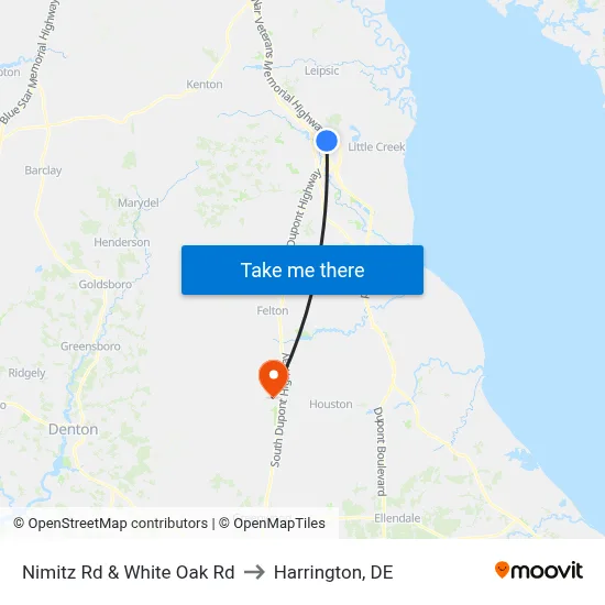 Nimitz Rd & White Oak Rd to Harrington, DE map