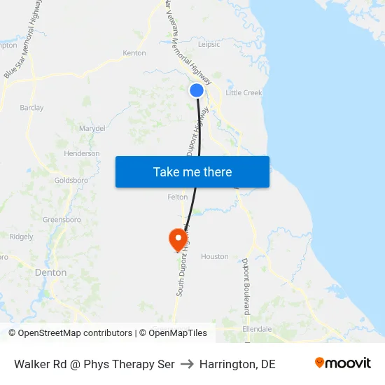 Walker Rd @ Phys Therapy Ser to Harrington, DE map