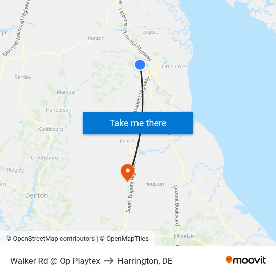Walker Rd @ Op Playtex to Harrington, DE map