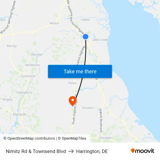 Nimitz Rd & Townsend Blvd to Harrington, DE map