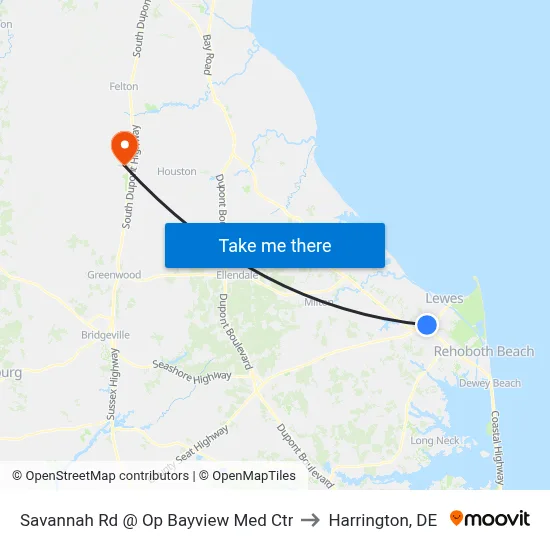 Savannah Rd @ Op Bayview Med Ctr to Harrington, DE map