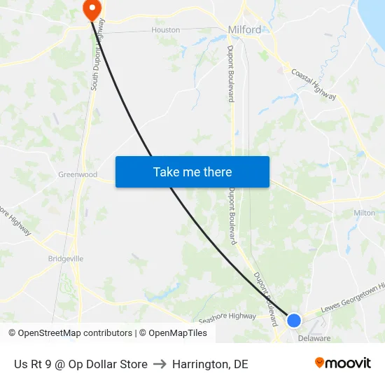 Us Rt 9 @ Op Dollar Store to Harrington, DE map