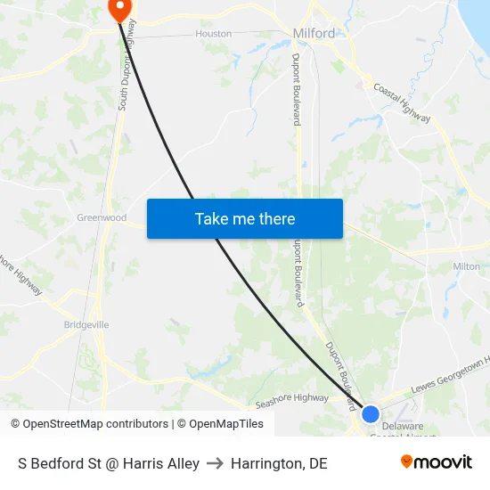 S Bedford St @ Harris Alley to Harrington, DE map