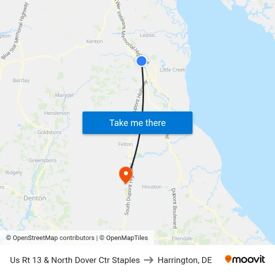 Us Rt 13 & North Dover Ctr Staples to Harrington, DE map