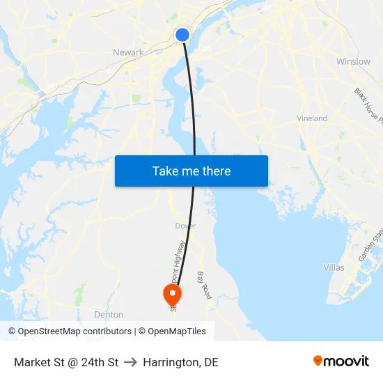 Market St @ 24th St to Harrington, DE map