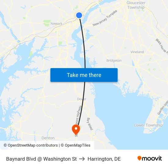 Baynard Blvd @ Washington St to Harrington, DE map