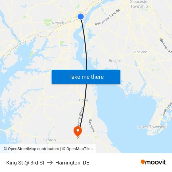 King St @ 3rd St to Harrington, DE map