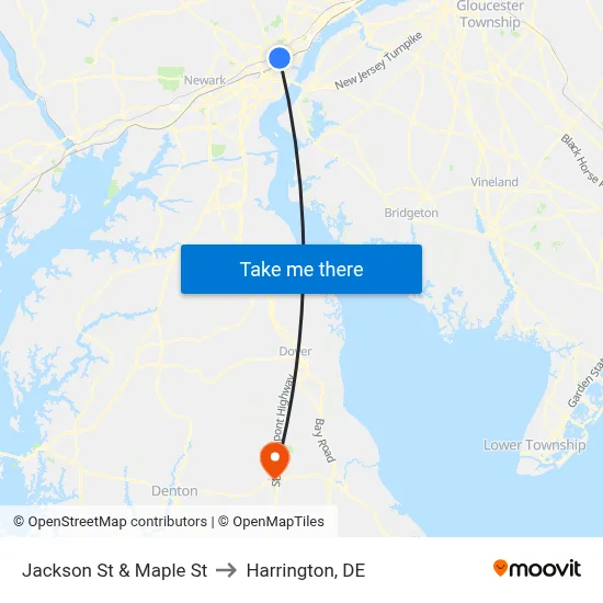 Jackson St & Maple St to Harrington, DE map