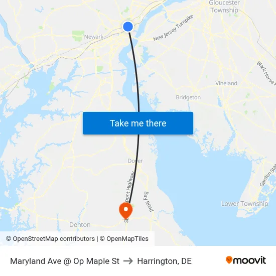 Maryland Ave @ Op Maple St to Harrington, DE map